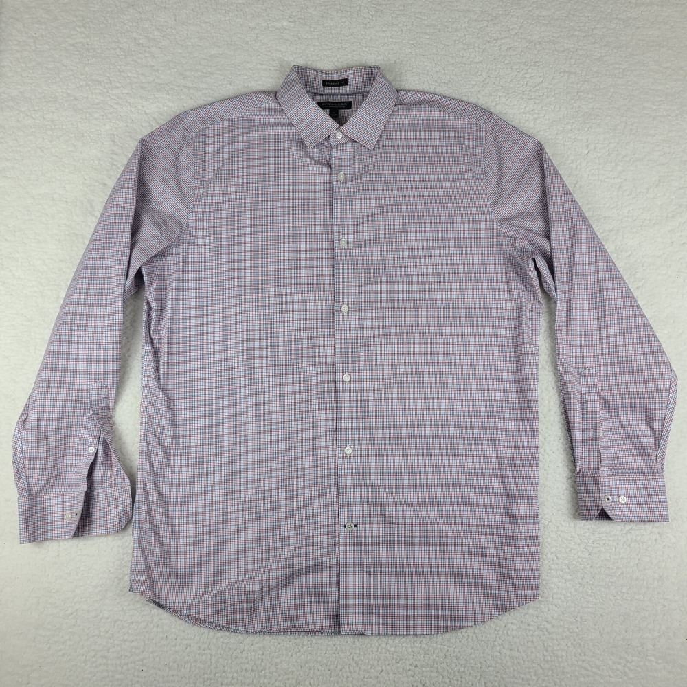 Banana Republic Dress Shirt Mens XL Blue Red Plaid Standard Cotton Button Up